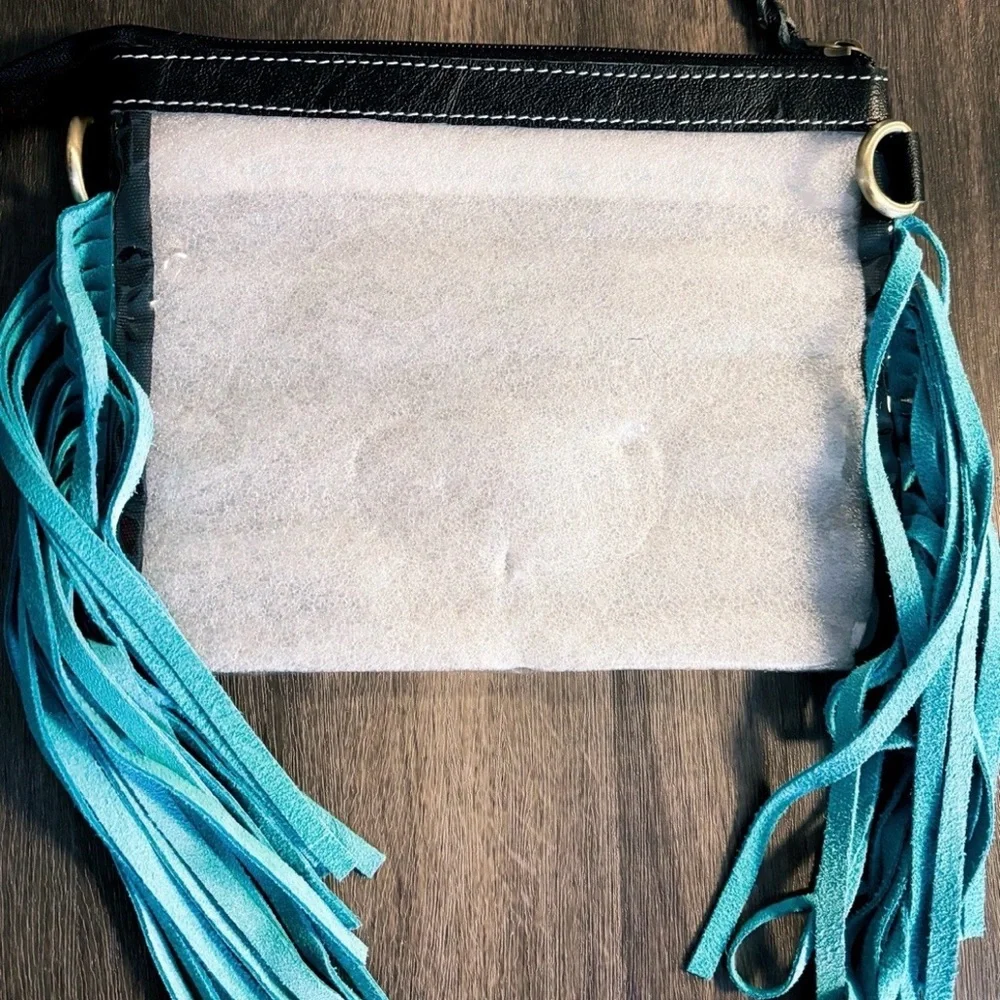 Vibrant Sunflower Women's Shoulder Bag with Blue Fringe Unworn display model - Picture 6 of 8